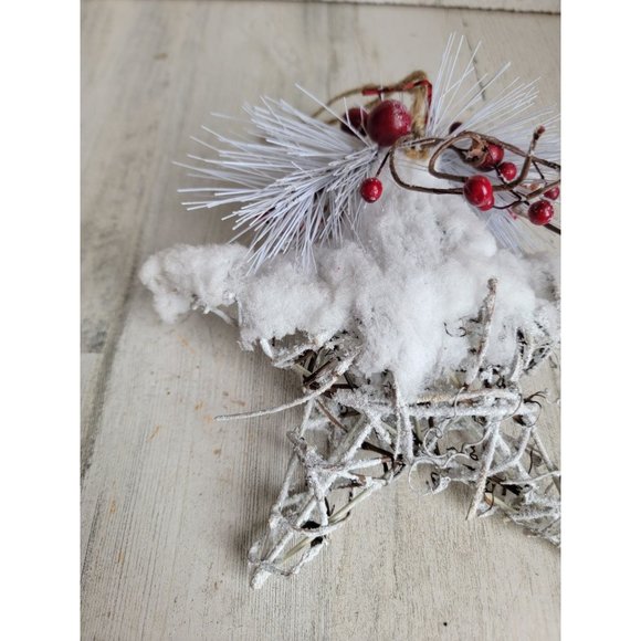 Snow frosted glitter cranberry star large ornament Xmas - Picture 2 of 10